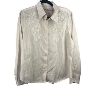 Robert Graham Womens Striped Button Down Shirt SZ XL Embroidered Western Cowgirl